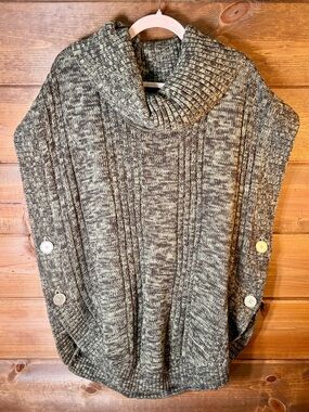 Woman Within Olive Green Marled Cowl Neck Button Poncho Sweater Size Large 18-20